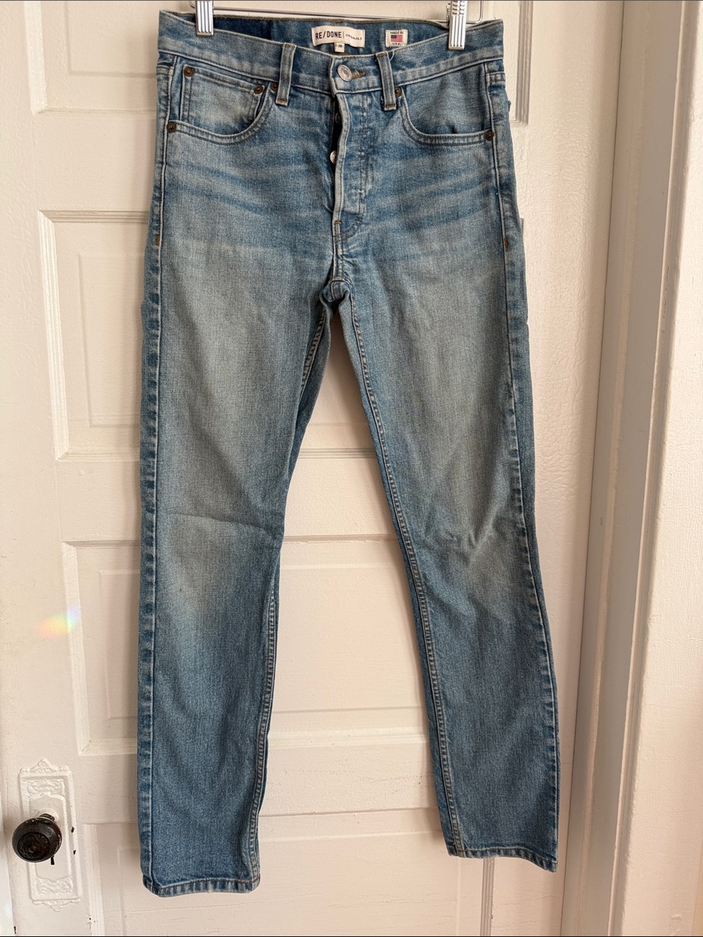 Re/Done Faded Light Blue Slim Straight Jeans